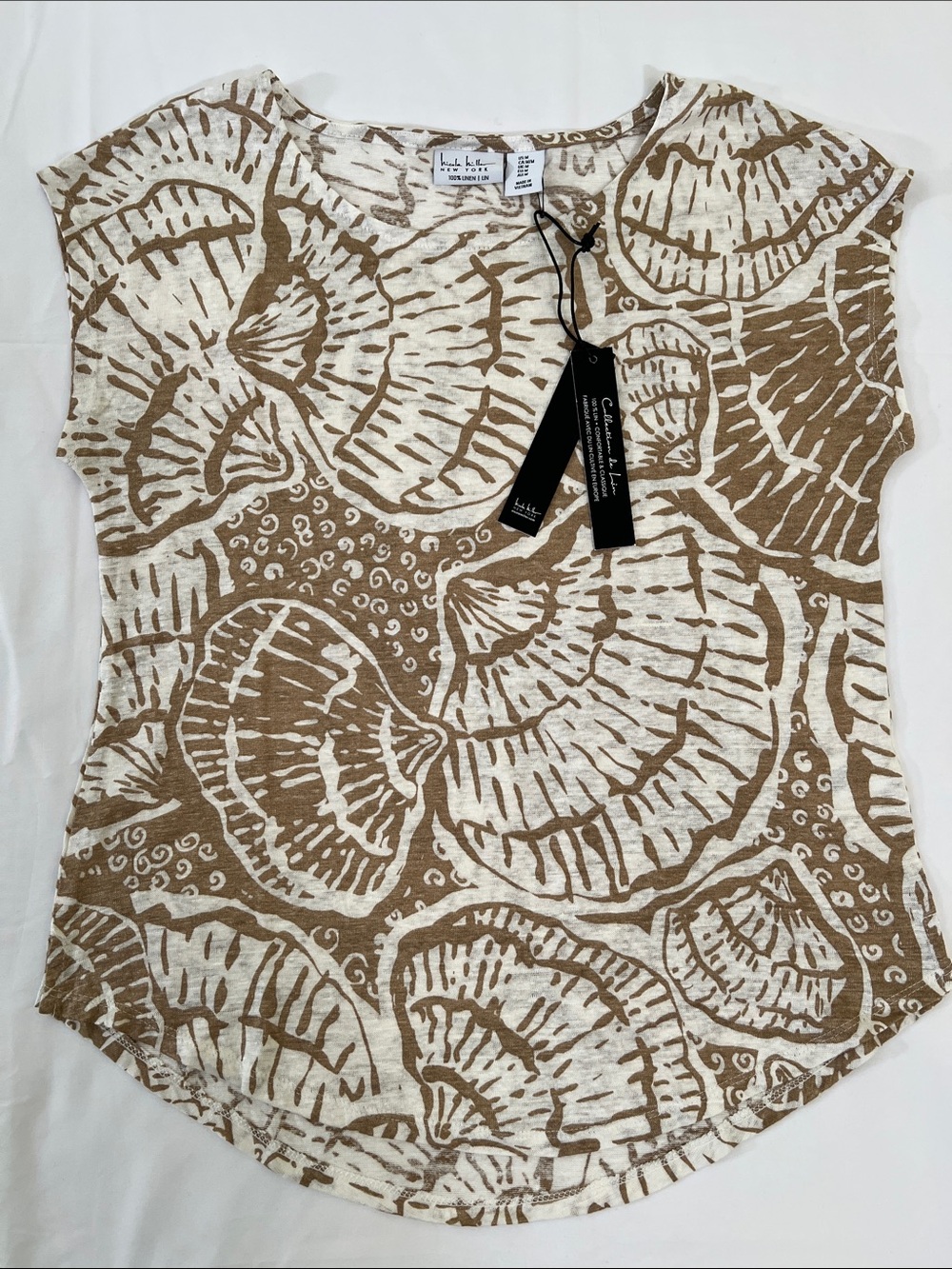 Nicole Miller 100% Linen Seashell Print Top Size M